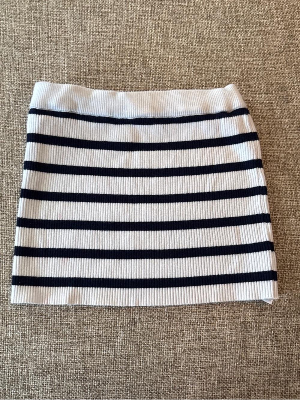 Edikted White and Navy Striped Ribbed Mini Skirt